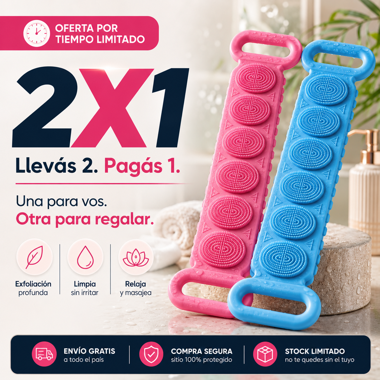 ClearBack™ | Cepillo Exfoliante Anti-Granitos para tu Espalda