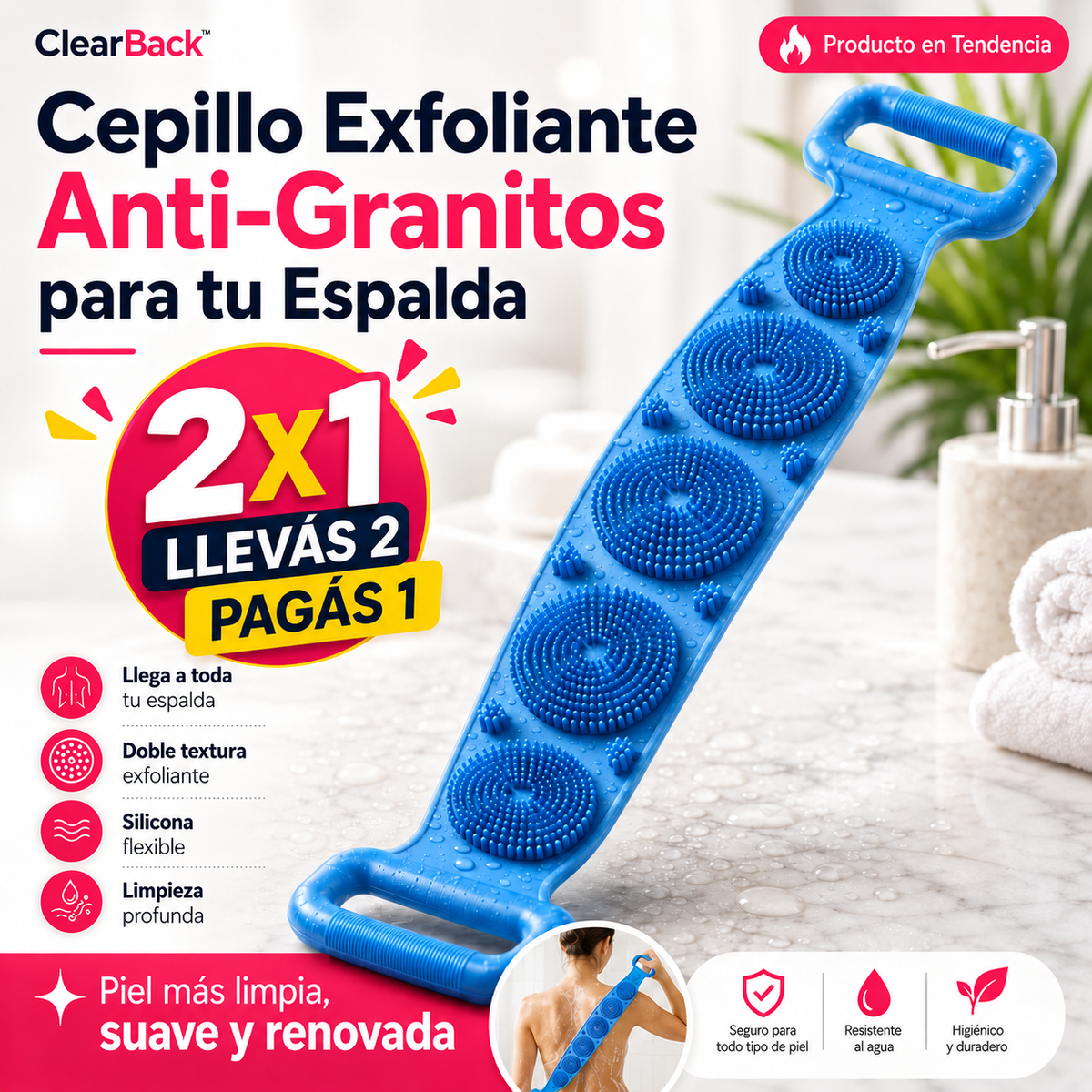 ClearBack™ | Cepillo Exfoliante Anti-Granitos para tu Espalda