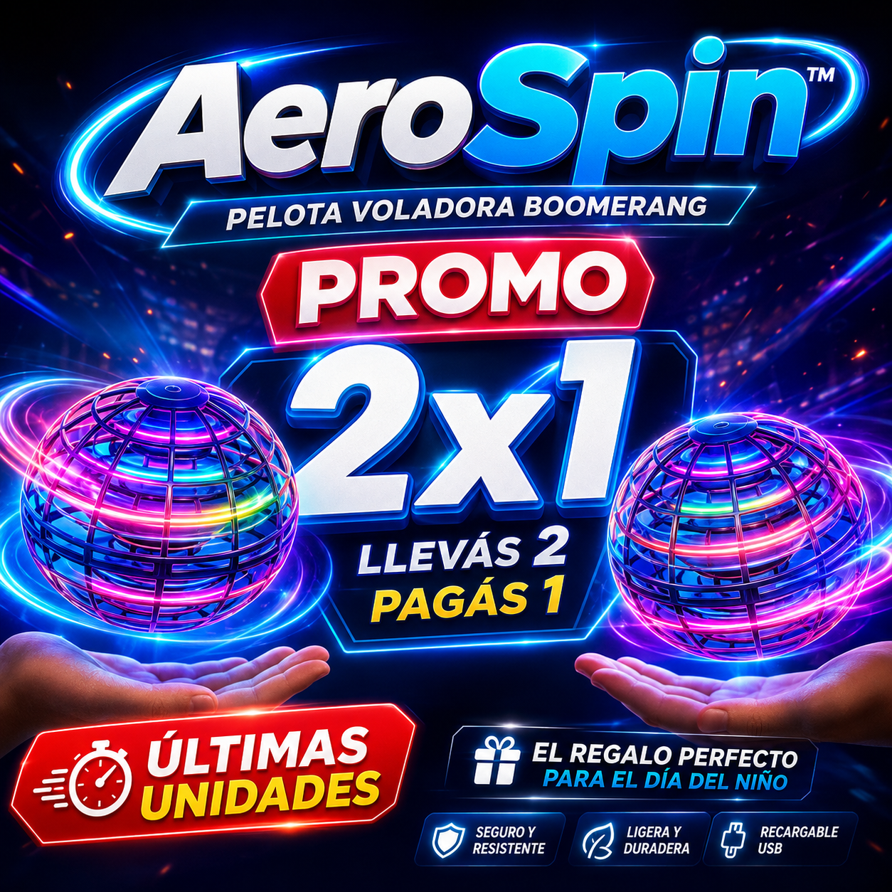 AeroSpin™ | Pelota Voladora LED | La Mejor Sorpresa del Día del Niño
