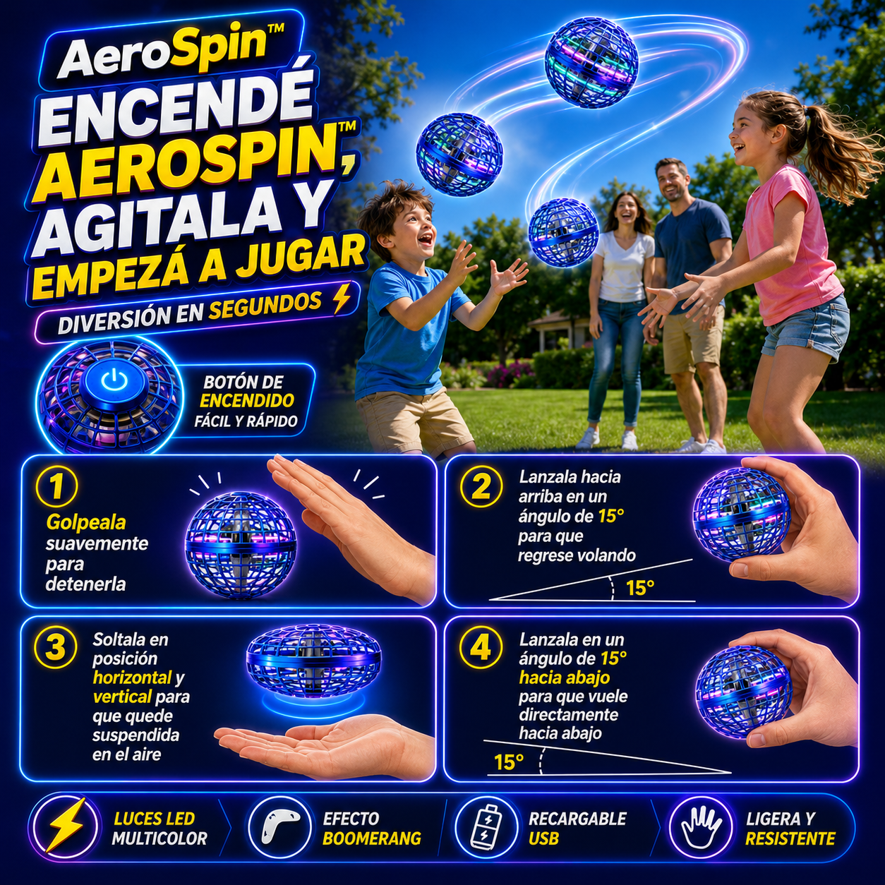 AeroSpin™ | Pelota Voladora LED | La Mejor Sorpresa del Día del Niño