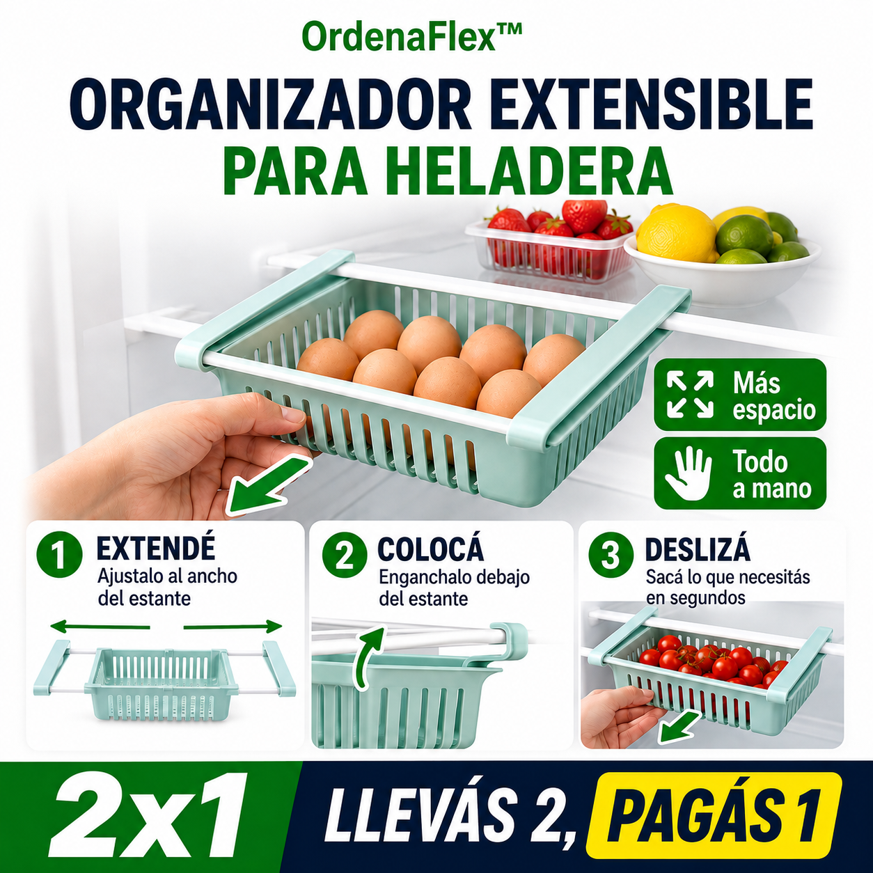 OrdenaFlex™ | Organizador Extensible para Heladera
