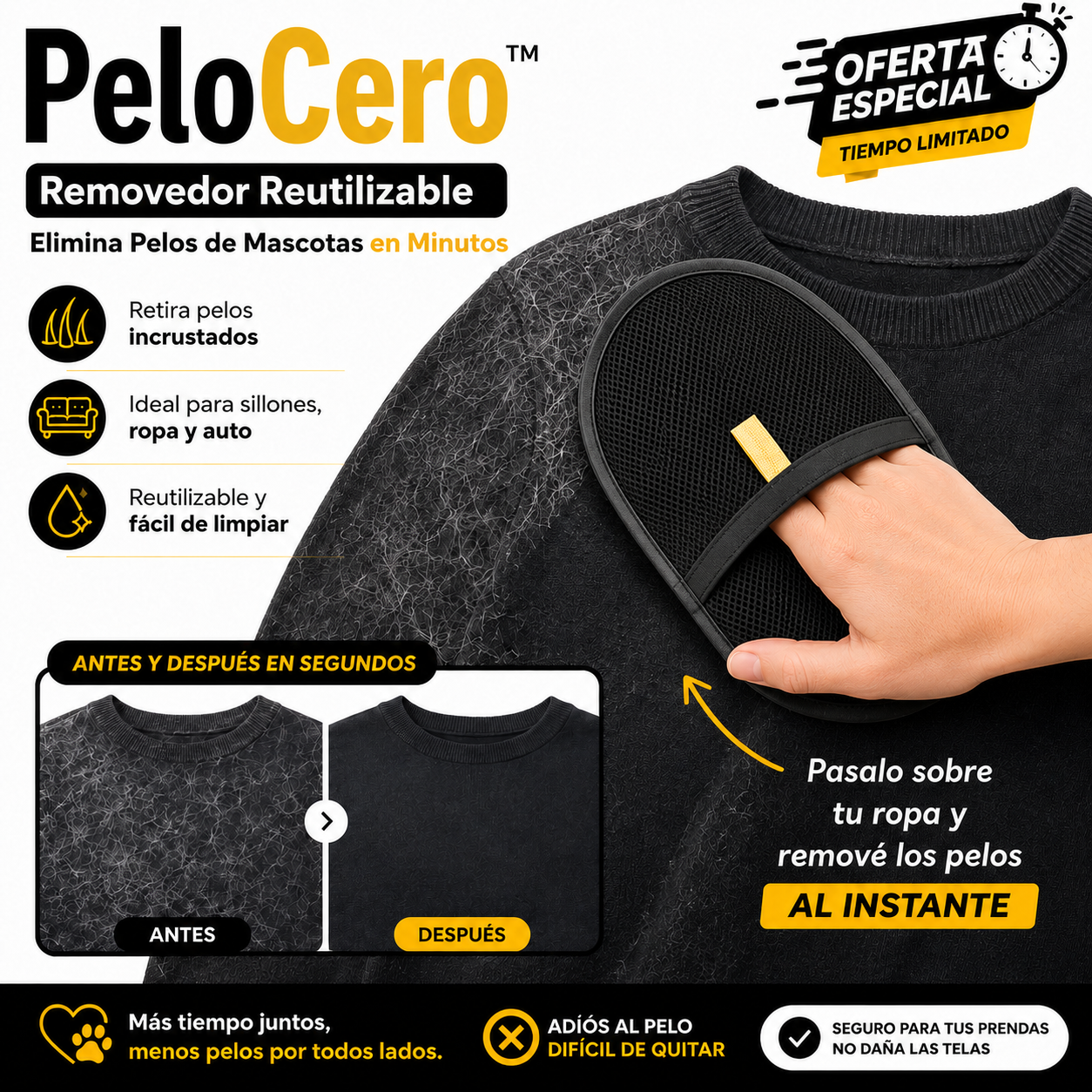 PeloCero™ | Removedor Reutilizable | Elimina Pelos de Mascotas en Minutos