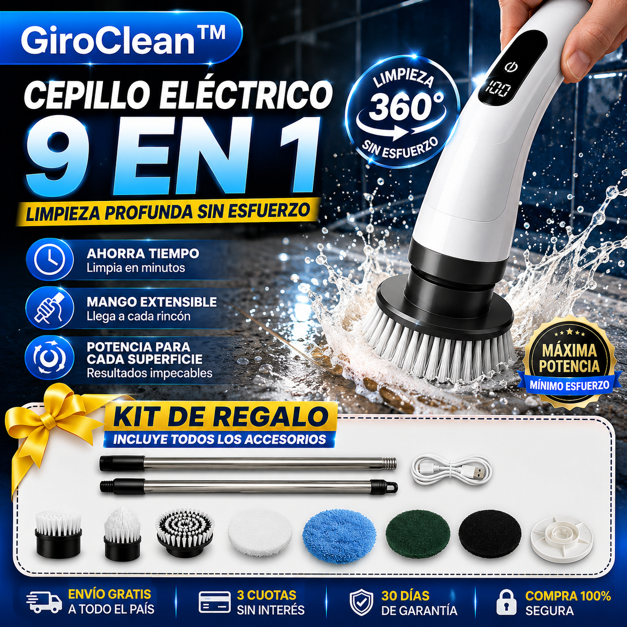 GiroClean™ | Cepillo Eléctrico 9 en 1 | Limpiá sin esfuerzo