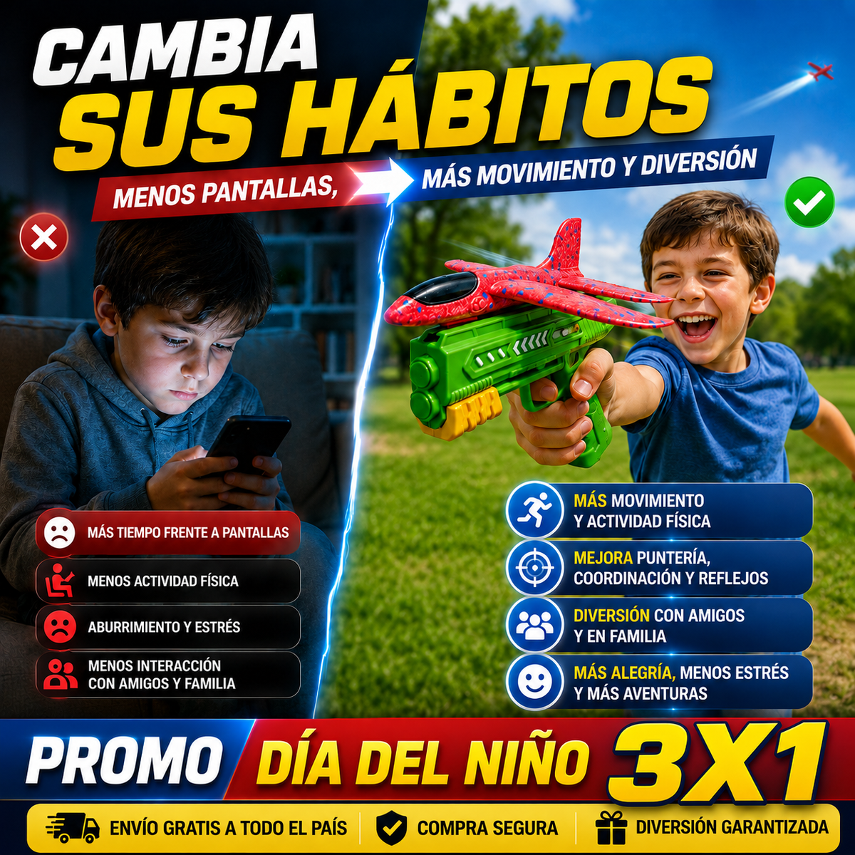 AeroPlay™ | Pistola Lanza Aviones | Este Día del Niño, Regalá Diversión de Verdad