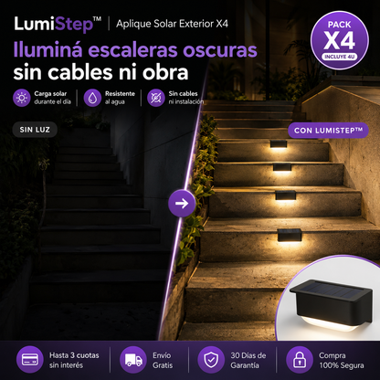LumiStep™ | Aplique Solar Exterior X4 | Luz Nocturna Sin Obras ni Electricidad