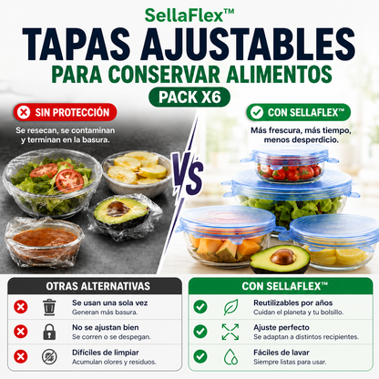 SellaFlex™ | Tapas Ajustables para Conservar Alimentos - Pack x6