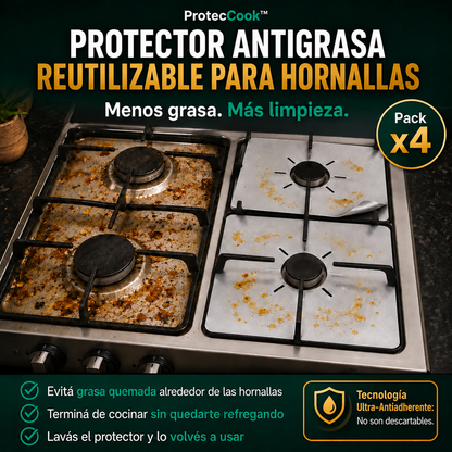 ProtecCook PREMIUM™ | Protector Antigrasa Reutilizable para Hornallas - Pack x4