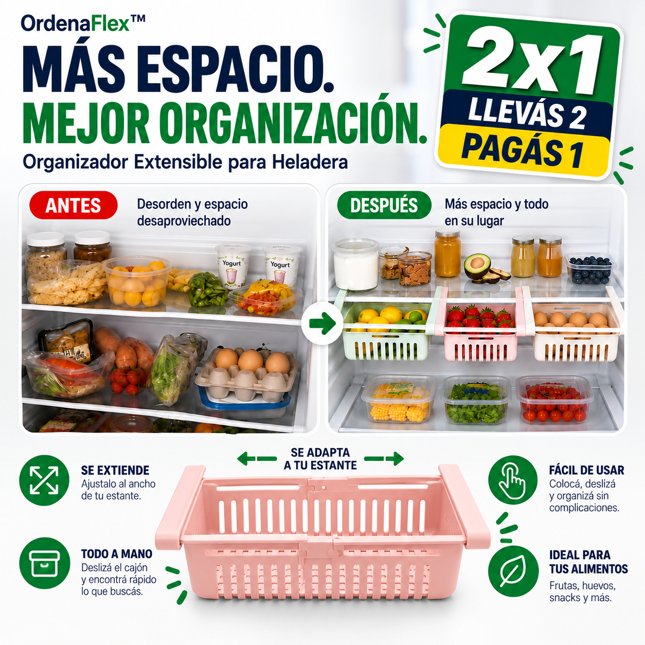 OrdenaFlex™ | Organizador Extensible para Heladera