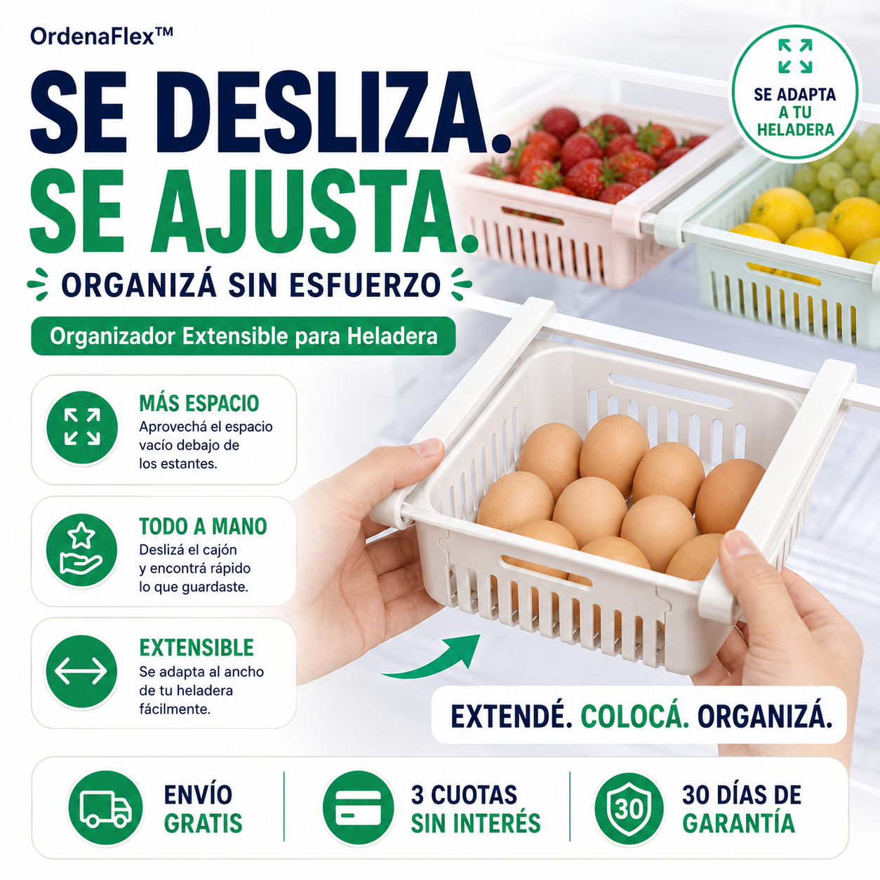 OrdenaFlex™ | Organizador Extensible para Heladera