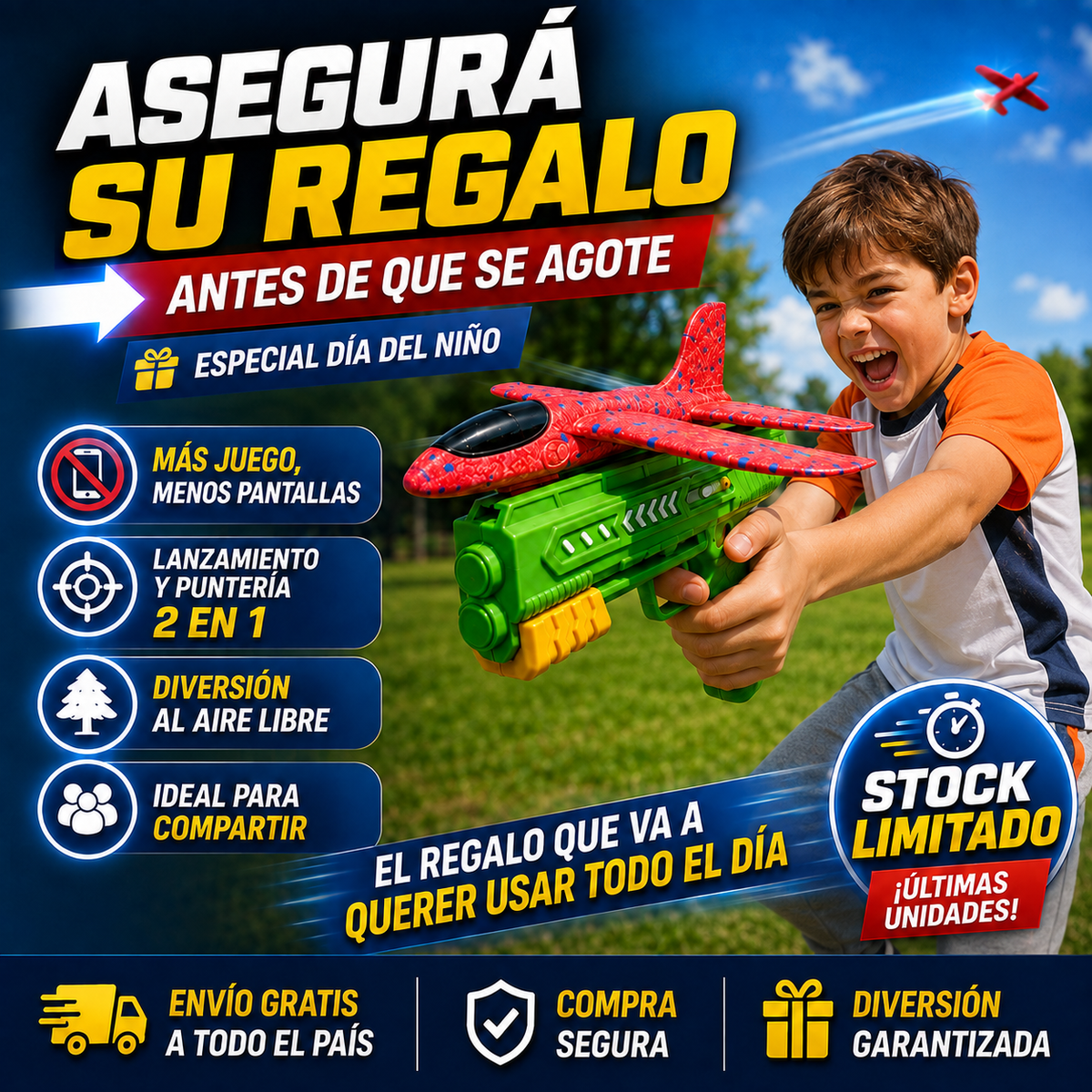 AeroPlay™ | Pistola Lanza Aviones | Este Día del Niño, Regalá Diversión de Verdad