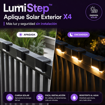 LumiStep™ | Aplique Solar Exterior X4 | Luz Nocturna Sin Obras ni Electricidad