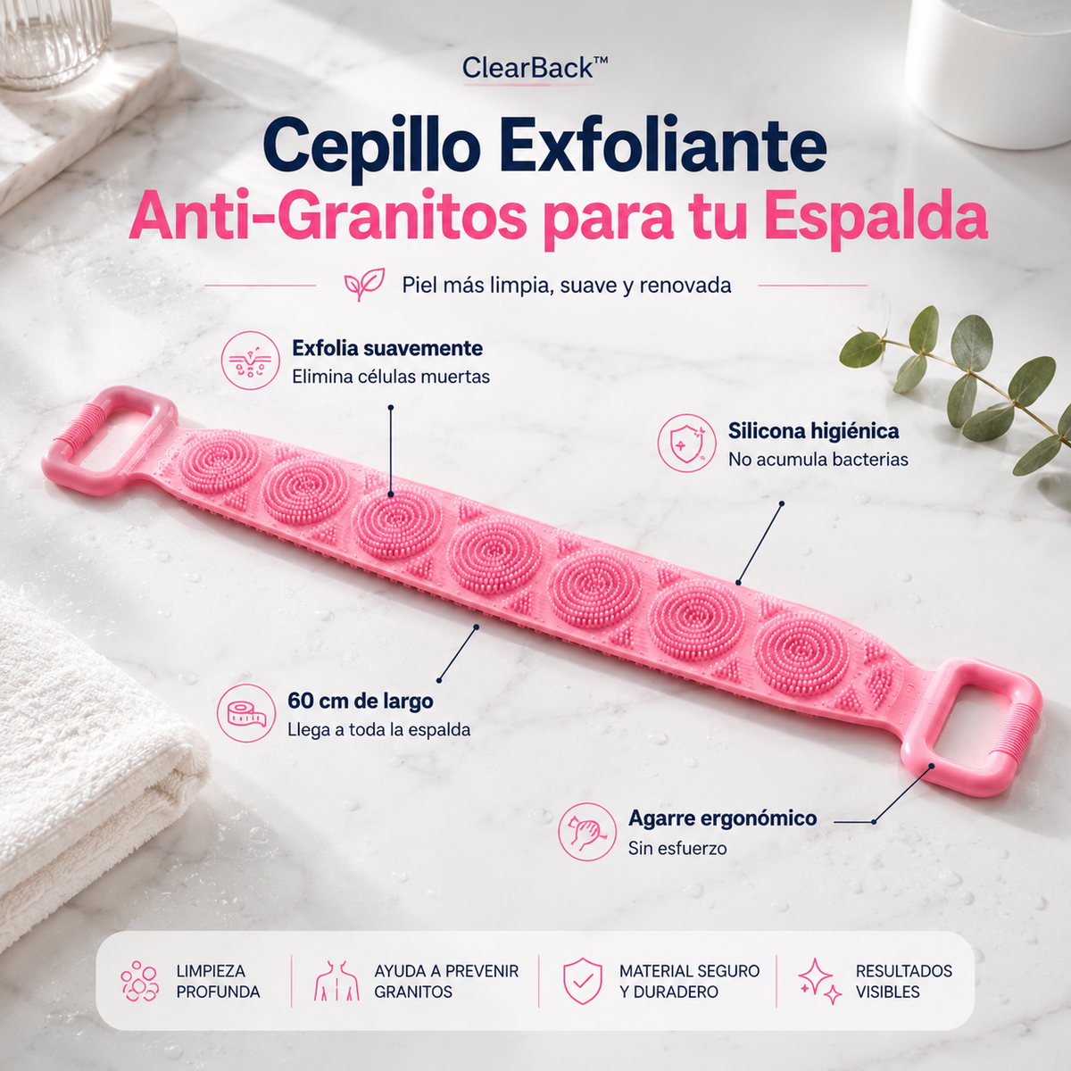 ClearBack™ | Cepillo Exfoliante Anti-Granitos para tu Espalda