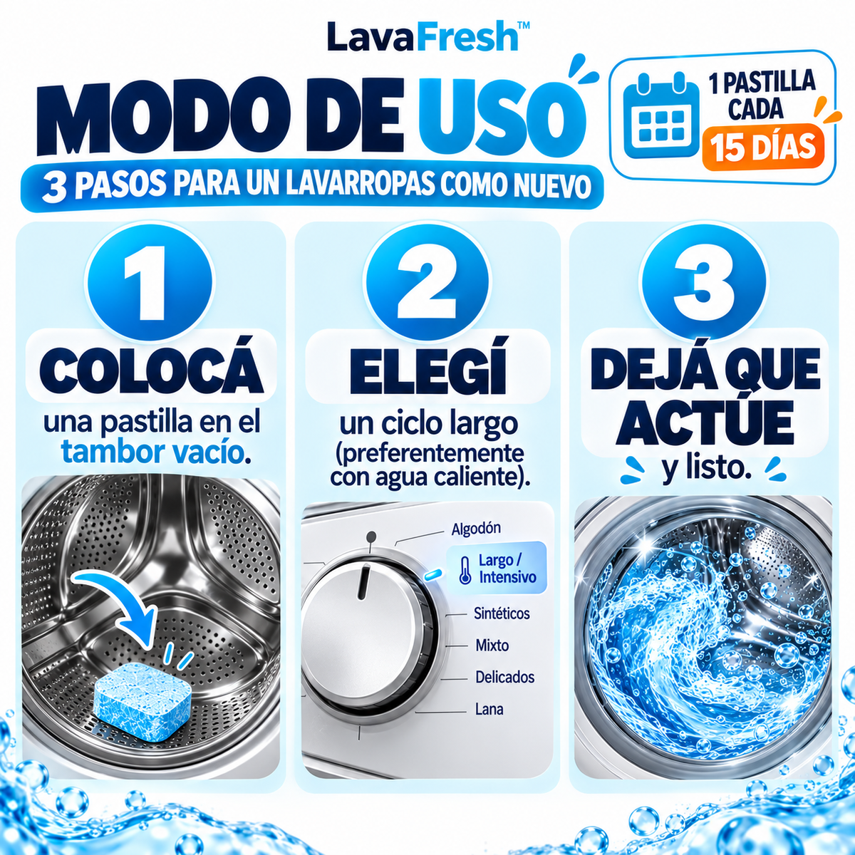 LavaFresh™ | Pastillas para Limpieza Profunda del Lavarropas