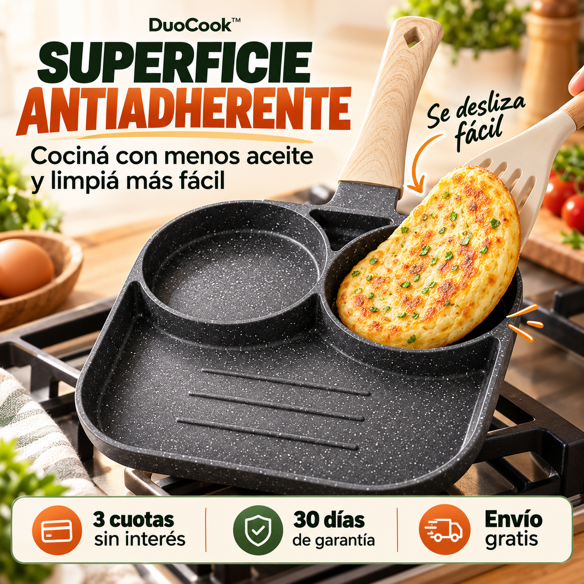 DuoCook™ | Sartén Multifunción Antiadherente 3 en 1