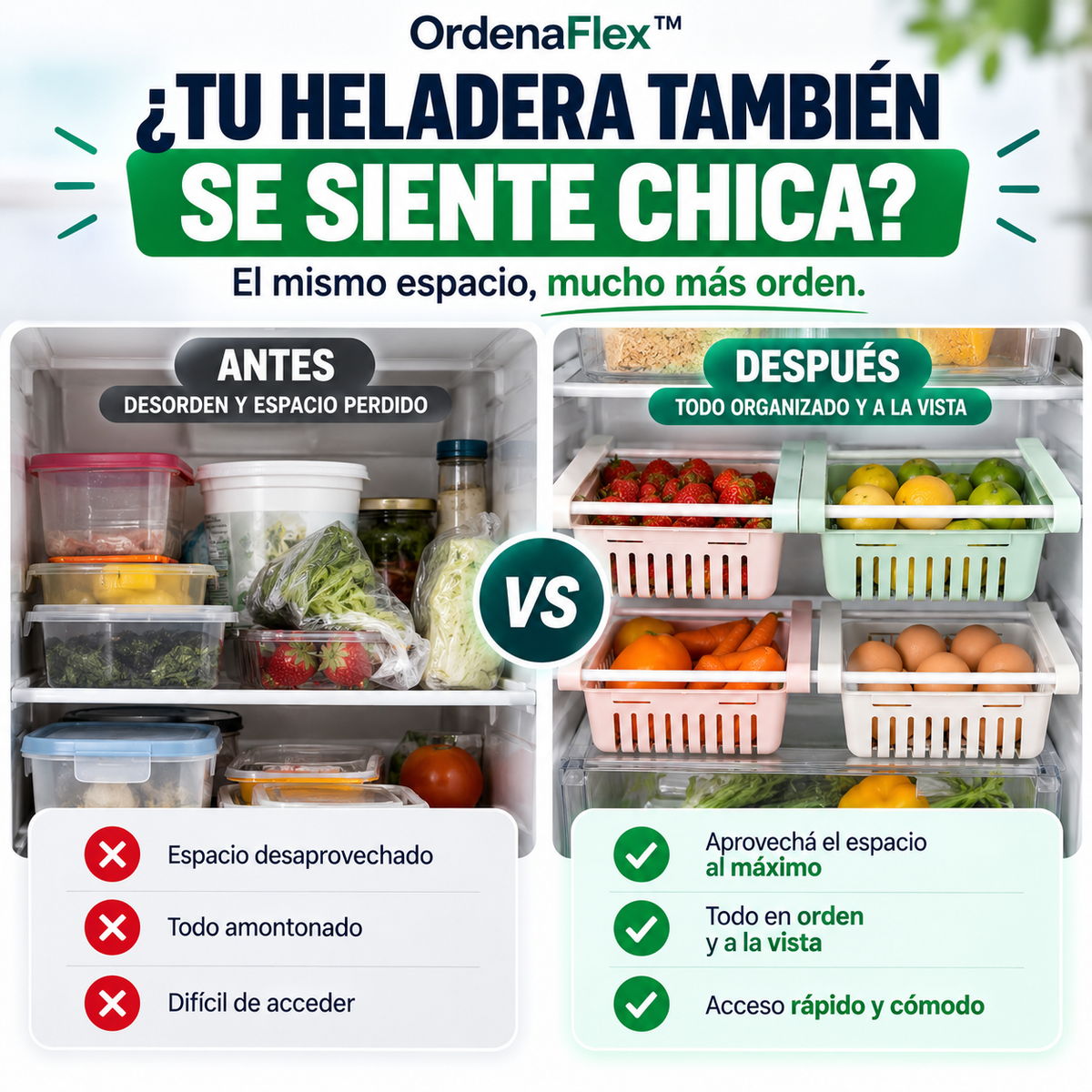 OrdenaFlex™ | Organizador Extensible para Heladera