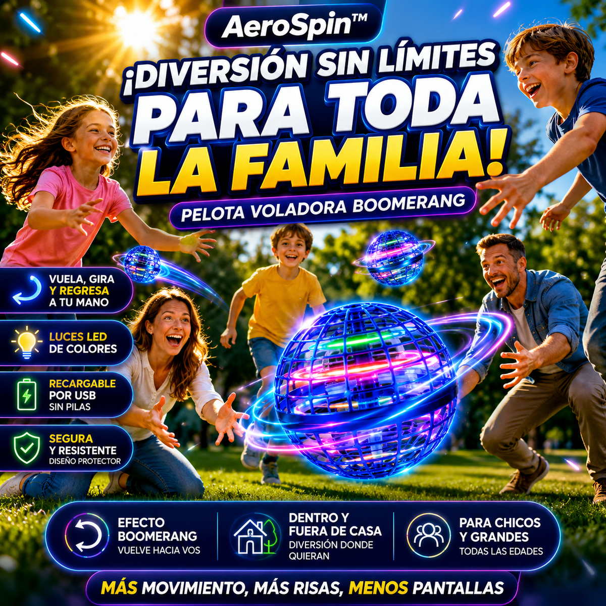 AeroSpin™ | Pelota Voladora LED | La Mejor Sorpresa del Día del Niño