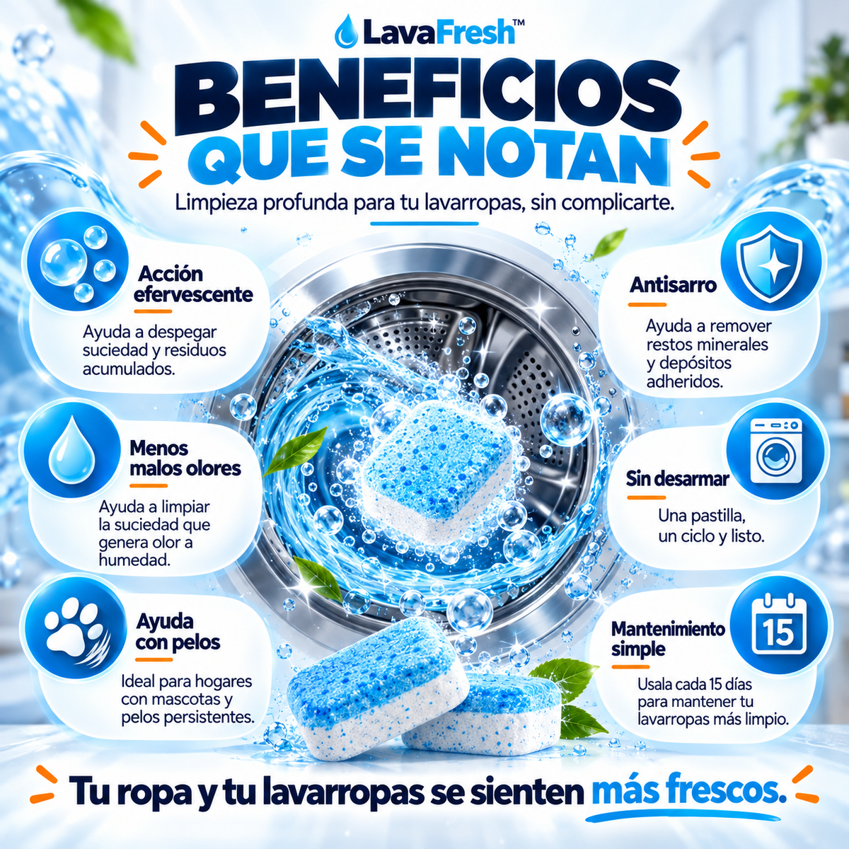 LavaFresh™ | Pastillas para Limpieza Profunda del Lavarropas