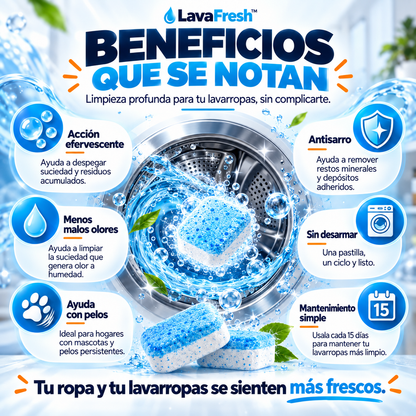LavaFresh™ | Pastillas para Limpieza Profunda del Lavarropas