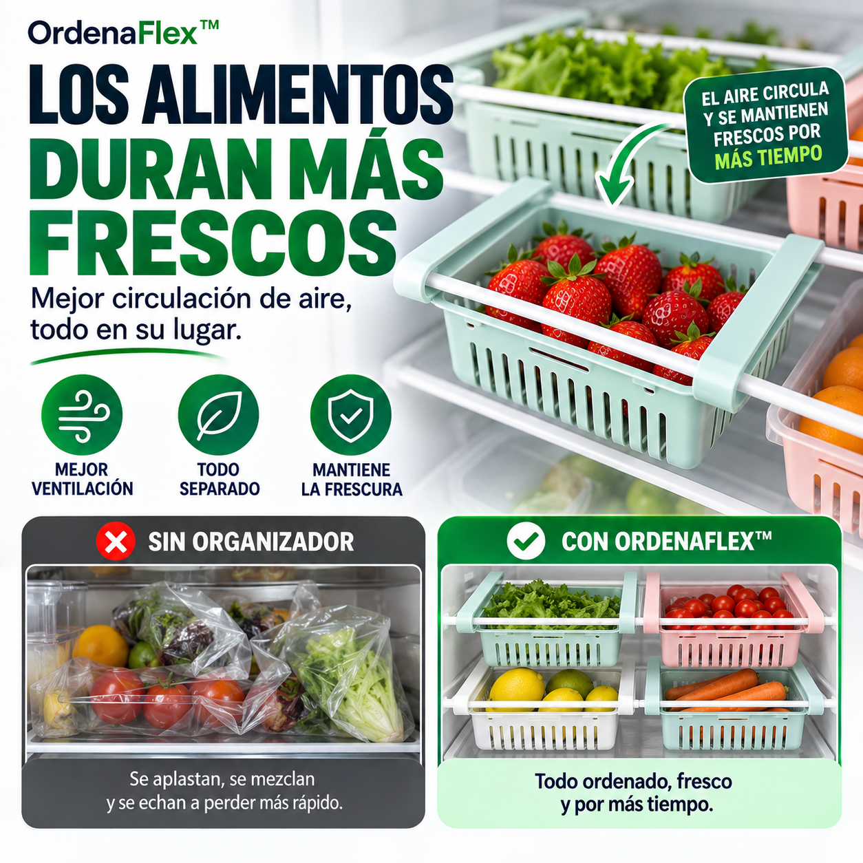 OrdenaFlex™ | Organizador Extensible para Heladera