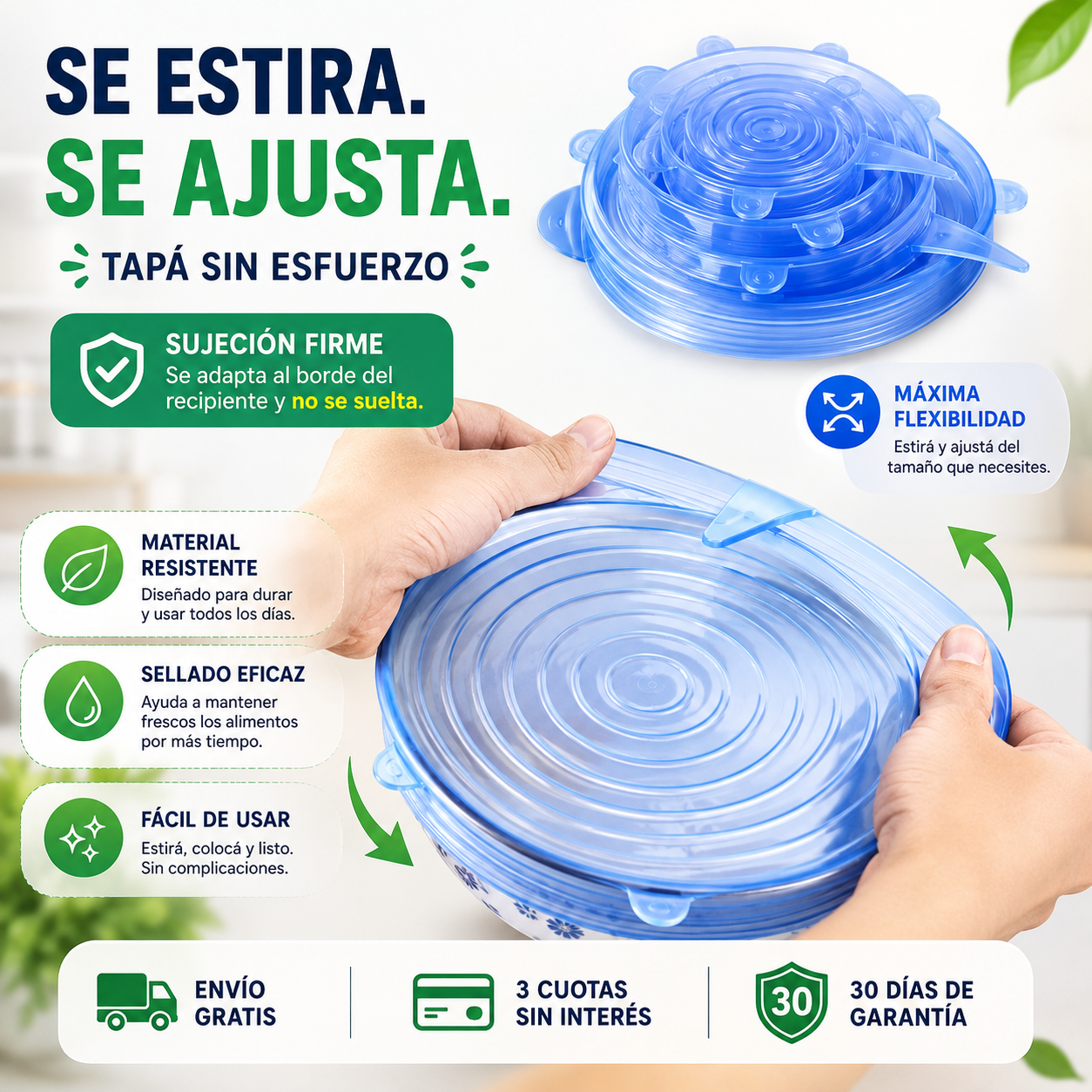 SellaFlex™ | Tapas Ajustables para Conservar Alimentos - Pack x6