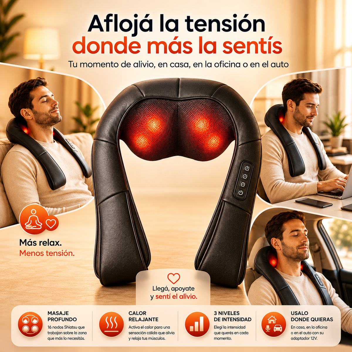 CalmaFlex™ | Masajeador Shiatsu con Calor para Todo el Cuerpo