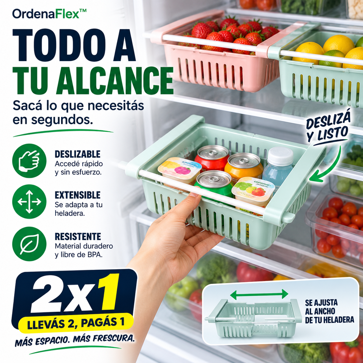 OrdenaFlex™ | Organizador Extensible para Heladera