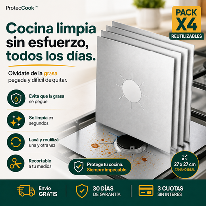 ProtecCook™ | Protector Antigrasa Reutilizable para Hornallas - Pack x4