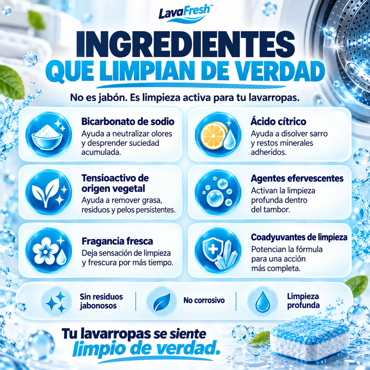 LavaFresh™ | Pastillas para Limpieza Profunda del Lavarropas