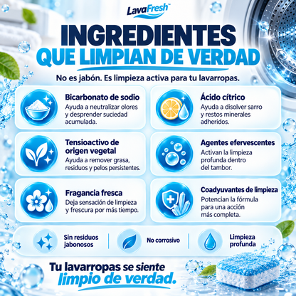 LavaFresh™ | Pastillas para Limpieza Profunda del Lavarropas
