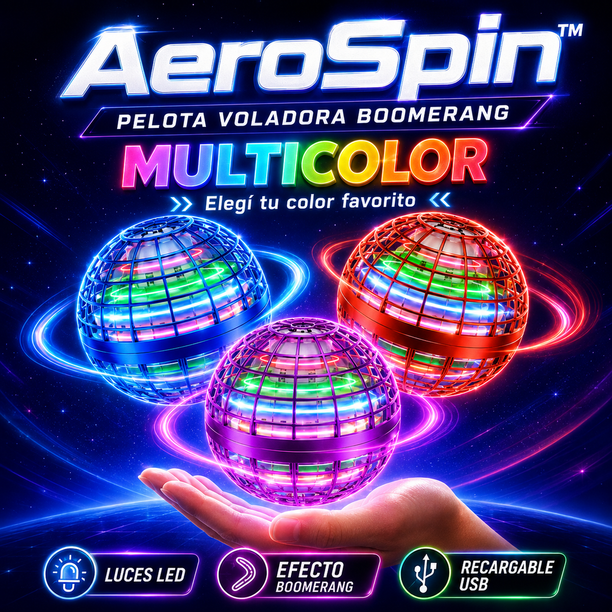 AeroSpin™ | Pelota Voladora LED | La Mejor Sorpresa del Día del Niño