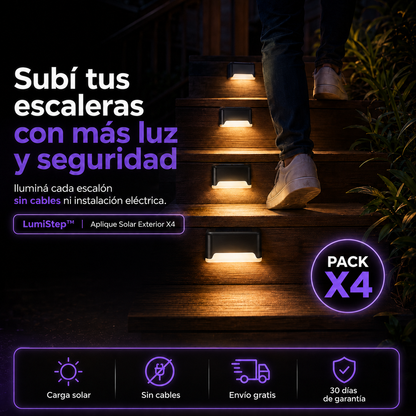 LumiStep™ | Aplique Solar Exterior X4 | Luz Nocturna Sin Obras ni Electricidad