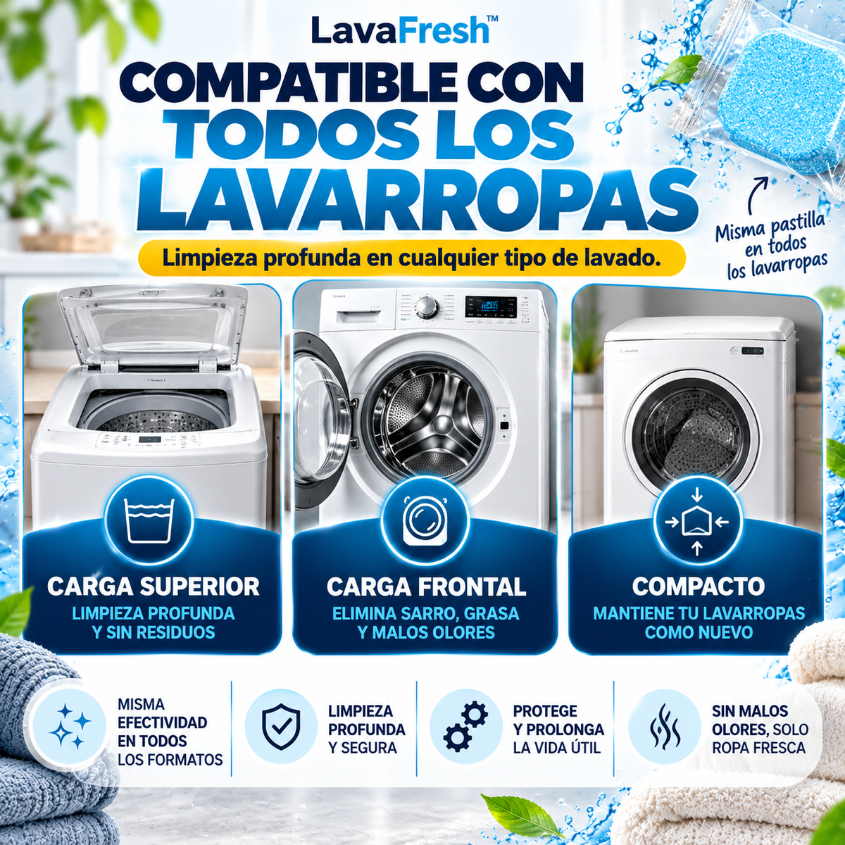 LavaFresh™ | Pastillas para Limpieza Profunda del Lavarropas