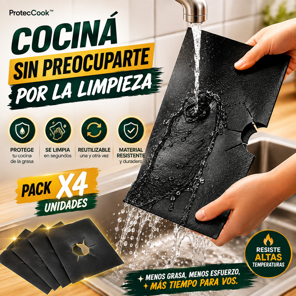ProtecCook™ | Protector Antigrasa Reutilizable para Hornallas - Pack x4