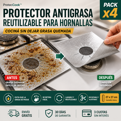 ProtecCook™ | Protector Antigrasa Reutilizable para Hornallas - Pack x4