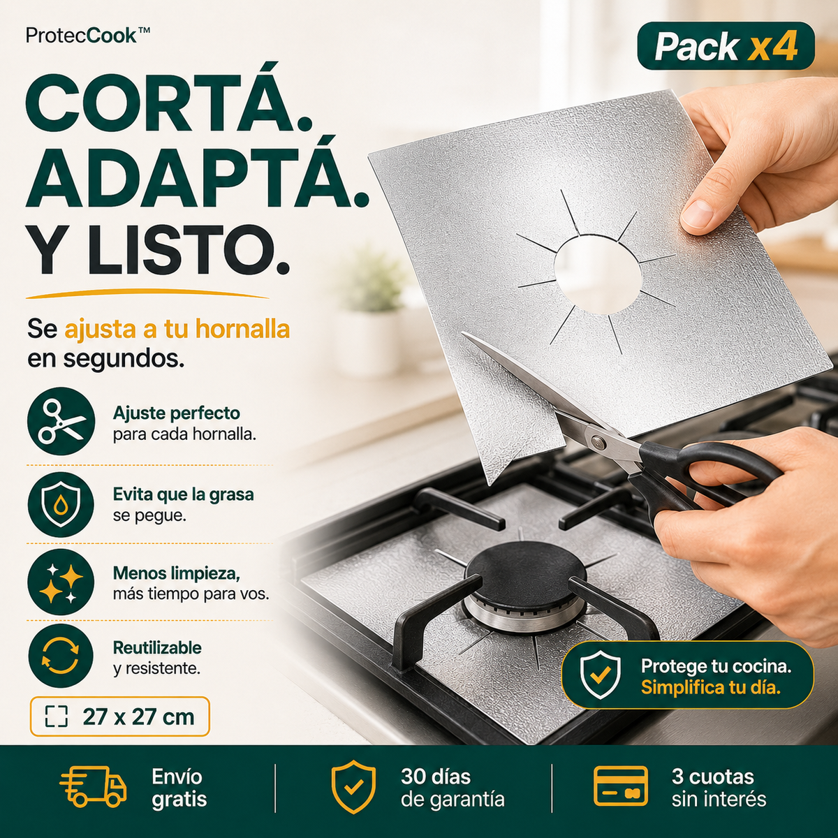 ProtecCook PREMIUM™ | Protector Antigrasa Reutilizable para Hornallas - Pack x4